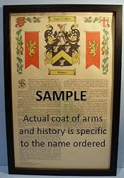 Cronin Armorial History with Coat of Arms on 11 x 17 Parchment Paper in Solid Black Frame