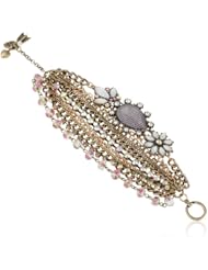 Betsey Johnson "Girlie Grunge" Fishnet Wrapped Faceted Bead Multi-Chain Toggle Bracelet, 7.5"