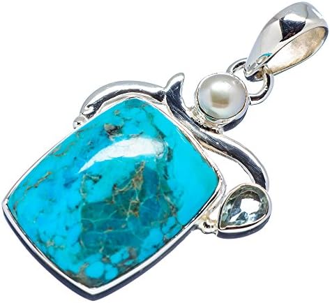 Ana Silver Co Chrysocolla, Blue Topaz, Cultured Pearl 925 Sterling Silver Pendant 1 1/2" (Unique Handcrafted Artisan Jewelry) PD495719