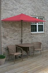 5 Piece Round Coffee Wicker and Red Sunbrella Patio Furniture Set 9'