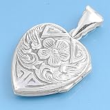 Sterling Silver - Locket Pendant - Heart - 25mm Height - Engraved Finish