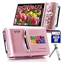 SVP Xthinn-8061 Pink 12MP Max 2.8-inch LCD Slim Digital Camera with rechargeable battery + FREE SVP 8GB SDHC Memory Card & Tripod