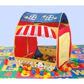 Easy Twist Pretend Animal Farm Barn Theme Pop-up Play Tent House w/ 100 Play Balls and Tote Bag