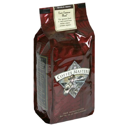 Coffee Masters Gourmet Coffee, Euro - Espresso Blend, Whole Bean, 12-Ounce Valve Bag, (Pack of 4)