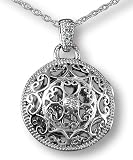 Large Round Heart Scroll Pendant in white gold - locket-style - by Zasha Signature Jewelry