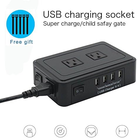 Huewind USB Power Strip/Surge Protector PowerPort Strip with 2 AC Outlets, 4-Port USB Charger with (5V.1.0A-2.4A) 6ft Cord for iPhone, iPad, Samsung Galaxy S6/S6 edge, HTC M9, Motorola, LG (Black)