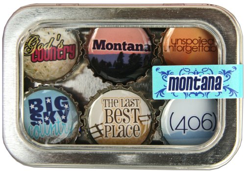 Montana State Bottle Cap 6 pc Magnet Set w/ Case