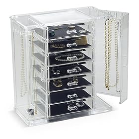 <b>Jewelry Chest with Double Necklace Keeper - Acrylic - (Clear)</b>
