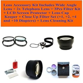 Canon Eos Rebel T1i T2i T3 T3i Digital Slr Camera Lenses Accessory Kit Includes Wide Angle Lens + 2x Telephoto Lens + 3pcs Filter Kit + LCD Screen Protector + Lens Cap Keeper + Close up Filter Set (+1, +2, +4 and +10 Diopters) + Lens Cleaning Kit