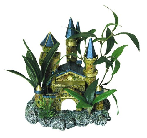 Exotic Environments Castle Fortress with Plants Aquarium Ornament