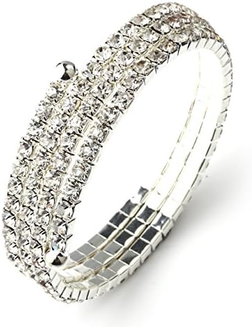 Soograin Women's Wedding Austrian Crystal Rhinestone Bangle Bracelet (3 Rows)