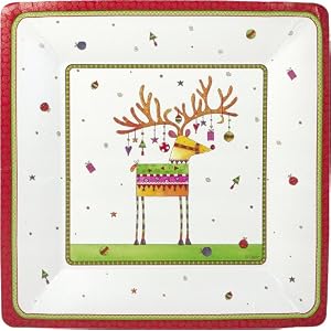 Reindeer Sparkles Square Paper Plate  