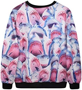 Bcosofu Women's Round Neck Cute Shark Print Pullover Sweatershirt