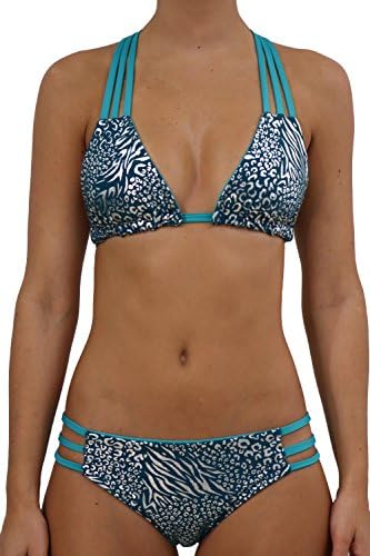 Anana Swimwear Women's Reversible COSTA Bikini Set (Small, Blue &amp; Silver)