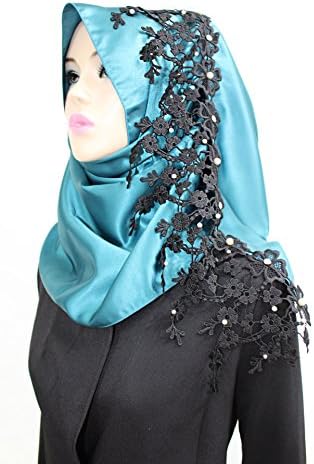 The Twelve Stylish Design Hijab Scarf Series Cotton Lace Pattern Turquoise