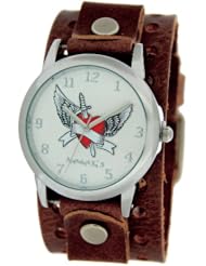 Nemesis # BB923S Unisex Brown Leather Band with Round Heart Watch Case