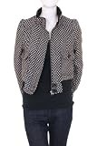 Bomber Jacket:Opening Act Lined Black blue Turtle Neck Collar 2 Button Front Pockets Zippered Lined Short Waist Length Tweed Bomber Jacket Black Medium