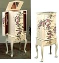 White Finish Wood w/Hand Painted Roses Floral Jewelry Armoire