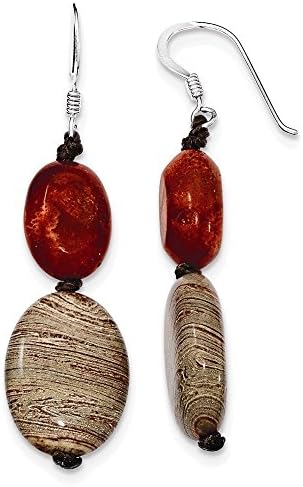 Sterling Silver Red Reconstructed Stone &amp; Red Zebra Jasper Earrings