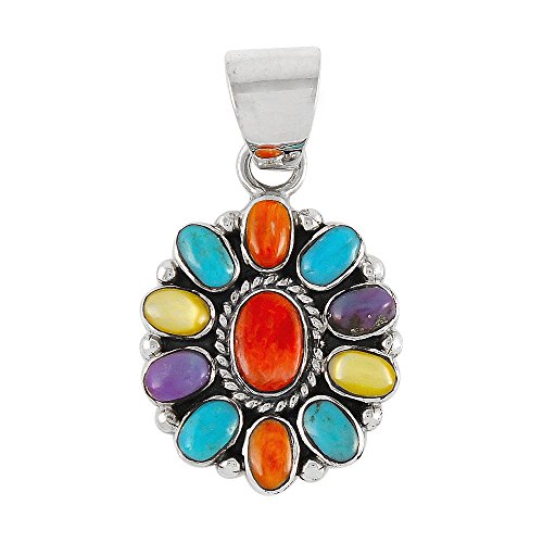 Turquoise & Gemstone Sterling Silver Cluster Pendant