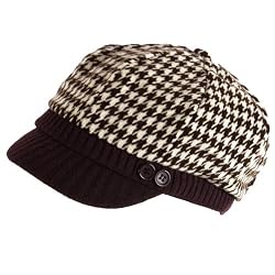New Houndstooth Ribbed Knit Newsboy Gatsby Cabbie Cap Hat Brown