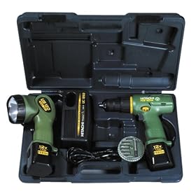 Hitachi FDS12DVA 3/8-Inch 12 Volt Cordless Drill with 2 Batteries, Case and Flashlight
