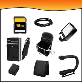 Must Have Accessory Bundle Combo Package Kit for Canon VIXIA HFM50-HFM500-HFM52-HFR30-HFR300-HFR32 Full HD Camcorders includes BP727 Battery + BP727 Charger + 16GB SD Memory Card + HDMI + Video Light Kit + Card Wallet + Action Grip + Case