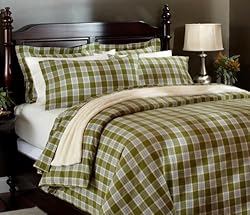 Pinzon 160-Gram Yarn-Dyed Flannel King Duvet Cover, Green/Orange Plaid
