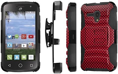 Alcatel one touch pop star 2 nova LTE Case, [NakedShield] [Black/Black] Heavy Duty Holster Armor Tough Case - [Red Black Checker] for Alcatel one touch pop star 2 nova LTE