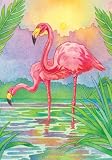Tropical Pink Flamingos Mingos Garden Flag Banner