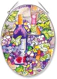Amia Oval Suncatcher with Wine Cellar Design, Hand Painted Glass, 6-1/2-Inch by 9-Inch