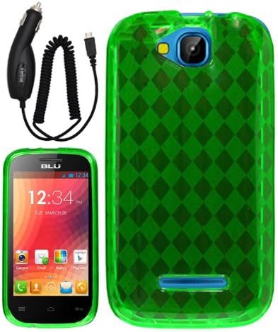[ARENA] SOLID GREEN PLAID TPU RUBBER SKIN COVER SOFT GEL CASE for BLU DASH JR 4.0 D142 + FREE CAR CHARGER