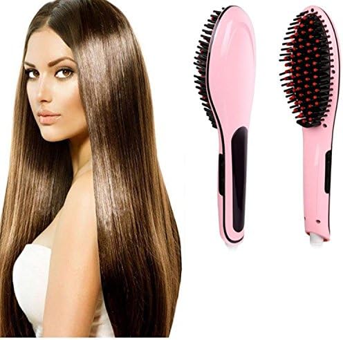 Hair Brush Straightener Professional LCD Display,Anti Scald,Zero Damage ,Hair Brush Detangling ,Hair Brush Electric Comb Hair Straightening Irons ,Instant Magic Silky Straight Hair Styling (Pink)