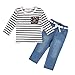 Vogholic Little Girls' Casual Long Sleeve Striped T-Shirt + Jeans 2 Piece Set 3T White