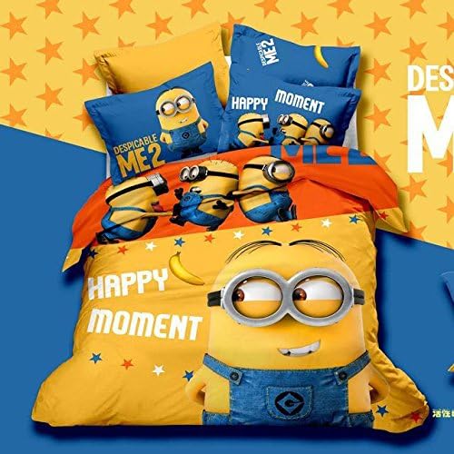 USpiece Children 100% Cotton Home Textile, Lovely Minions V Bedding Set comforter Sets 4pcs:1pc Bed Sheet+1pc Quilt Cover+ 2 pcs Pillowcase Queen