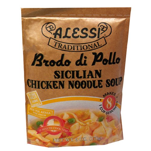 Alessi Brodo Di Pollo Sicilian Chicken Noodle Soup, 6-Ounce Pouches (Pack of 12) by Vigo