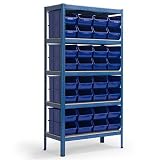 Outdoor Living : Shelving Bin Kit comes with 32 PB5 Blue Bins.  Overall size 1800h x 900w x 450mmd