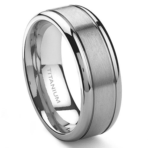 Titanium 8mm Grooved Wedding Ring Size 6-14