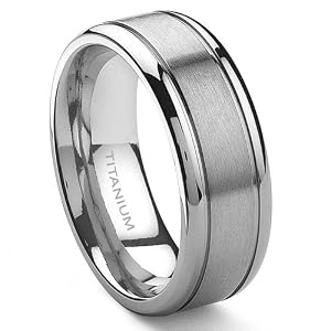 Titanium 8mm Grooved Wedding Ring Size 6-