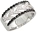 14 Karat Weissgold Damen Blatt Diamanten Ring, mit 0.65 Karat Brilliantschliff Weiss & Schwarz Diamanten, (8mm) breit