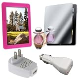 White USB Car Adapter + White USB Travel Adapter + Hot Pink Silicone Skin Case + Mirror Screen Protector Compatible With Apple iPad Tablet