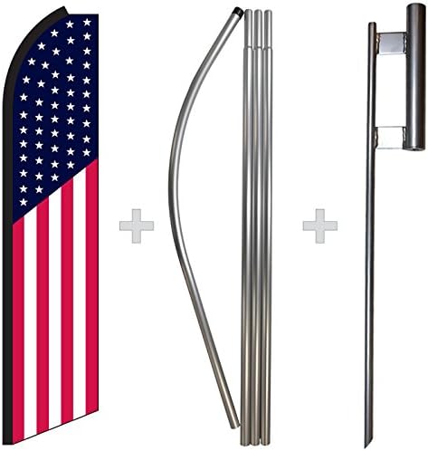 USA American Flag Swooper Feather Flag, Flagpole, & Ground Spike Kit