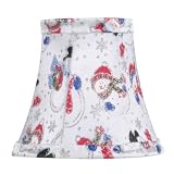 Christmas Bell Shaped Chandelier Clip On Lamp Shades - White with Snowman Print - B1543