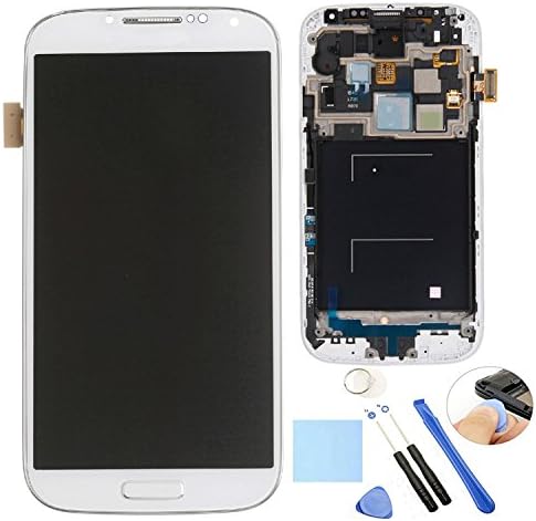 ReplaceDIY Samsung Galaxy S4 I545 L720 R970 LCD Display Touch Screen Digitizer Assembly Frame Home Button Repair Tools with Samsung Logo (White)