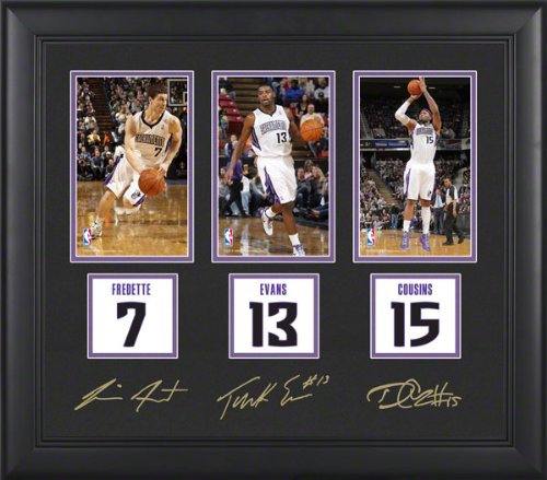 DeMarcus Cousins, Jimmer Fredette, and Tyreke Evans Framed 4x6 Photgraphs | Details: Sacramento Kings, with Facsimile Signatures and Jersey Number Replica Miniatures
