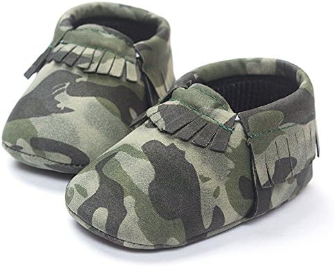 QGAKAGO(TM) Baby Boys' Suede Moccasins Tassels Prewalker Toddler Shoes (M:6~12 months, Camo Green)