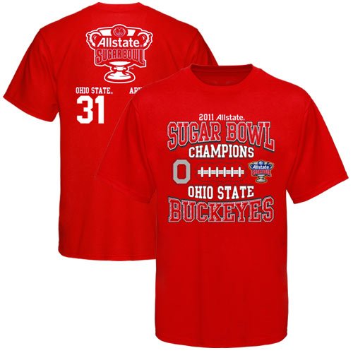 Ohio State Buckeyes Scarlet 2011 Sugar Bowl Champions Score T-shirt (X-Large)