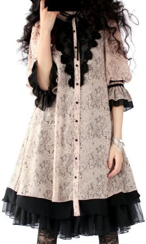 Artka Women's Lolita Perforated Fine Lace Chiffon Retro Blouse L Beige