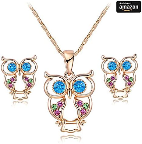 RARITYUS Christmas Gift Fashion Lovely Genuine Austrian Crystals Rose Gold Owl Earrings Pendant Necklace sets Jewelry