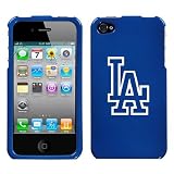 APPLE IPHONE 4 4G WHITE LA DODGERS OUTLINE SYMBOL ON A BLUE HARD CASE COVER